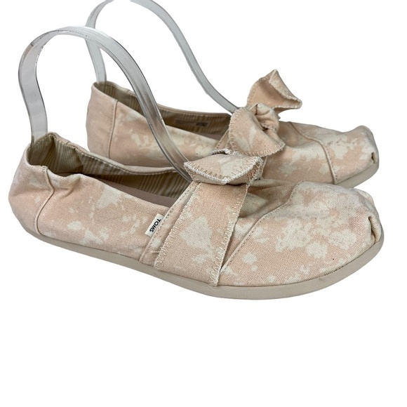 TOMS Light Pink White Bow Canvas Slip On Loafers Sneakers Casual Shoes sz 10 - Picture 1 of 16